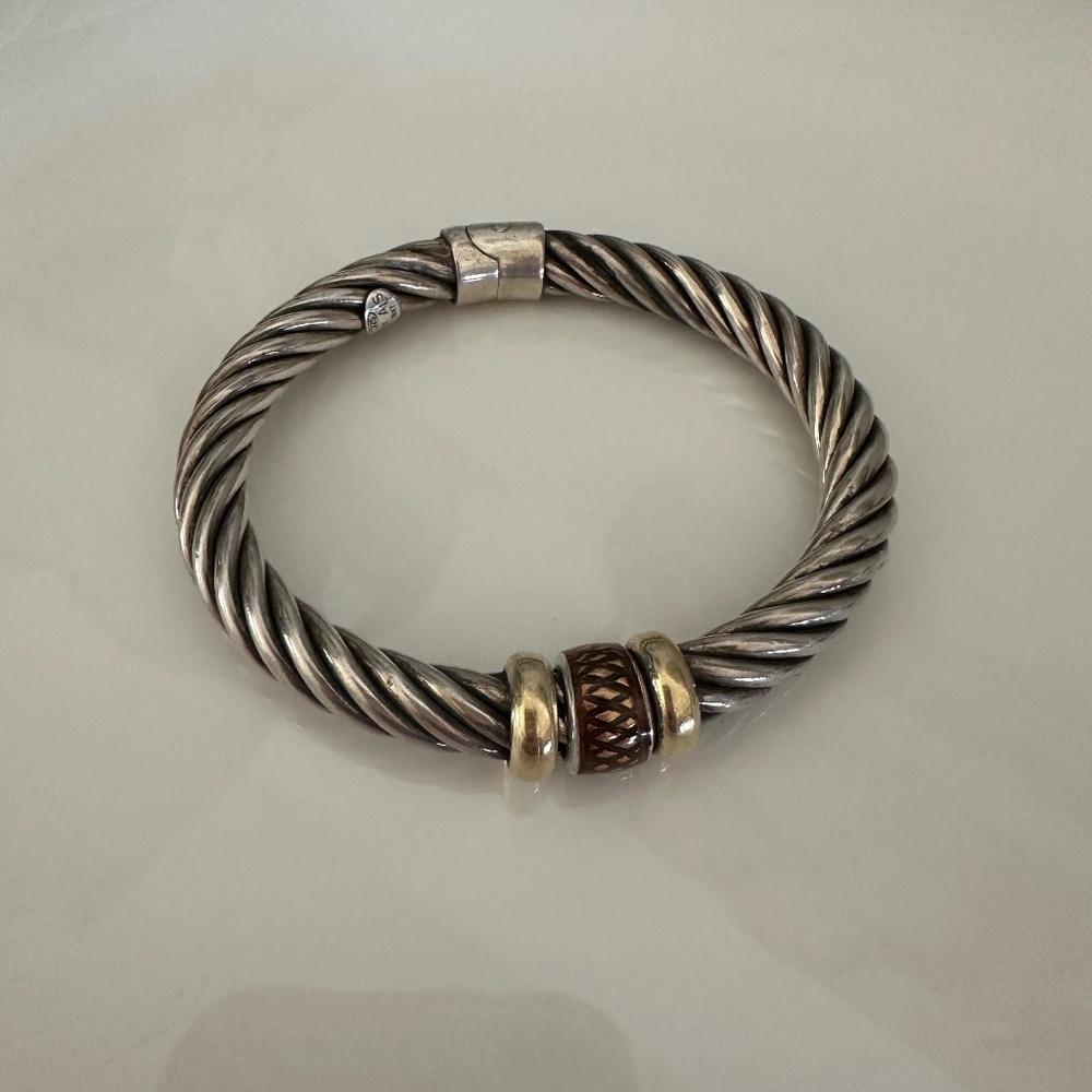 ALS Italy Sterling Silver & 18K Gold Cable Bangle Hinged Bracelet